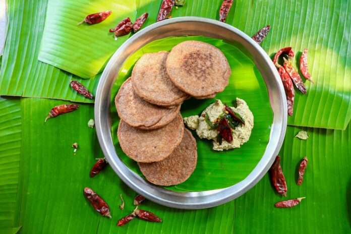 Raagi dosa,raagi attu,millet dosa,millet pancakes,dosa indian breakfast closeup with selective focus