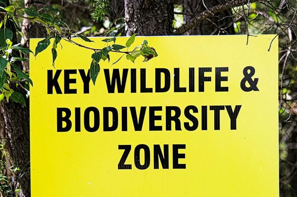 A key wildlife and biodiversity zone sign