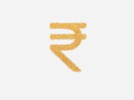 Indian Rupee sign made of golden glitter