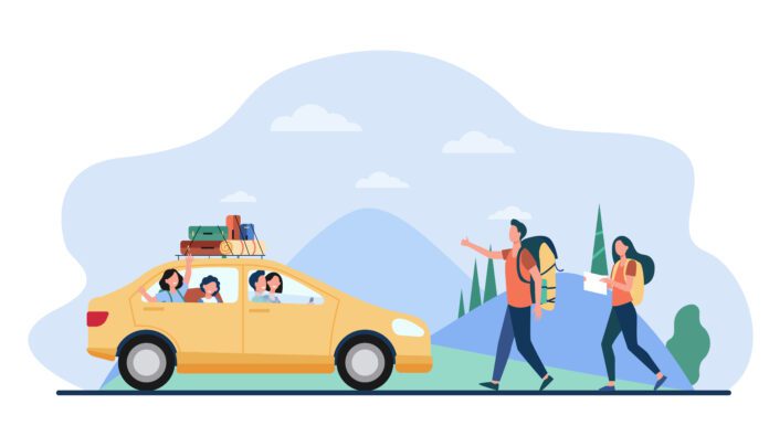 Two tourist catching car on road